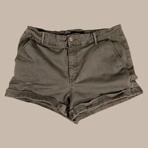 Aeropostale High Rise Midi‎ Shorts Womens 16 Olive Green Cuffed Stretch Utility